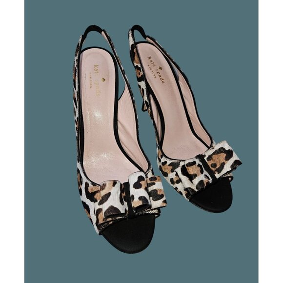 Kate Spade "Charm" Leopard Print Bow Slingback Pumps Women 9.5B -Made in Italy - Picture 1 of 15